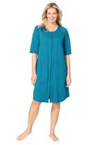 Robe Dreams & Co. Plus Size 3X com Zíper Frontal Verde Azul Profundo Robe Dreams & Co. Plus Size 3X com Zíper Frontal Verde Azul Profundo