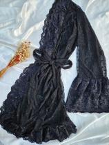 Robe em Tule com Coração e Renda Catiuscia Preto - Tamanho UN: 38-46