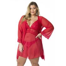 Robe Em Tule E Renda Manga Comprida Plus Size Delicado Robe Em Tule E Renda Manga Comprida Plus Size Delicado