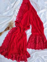 Robe em Tule Liso com Renda Catiuscia Vermelho - Tamanho Único 38-46