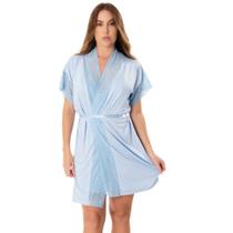 Robe Feminino Curto em Malha com Renda Manga Curta Roupão Kimono Hobby Noiva
