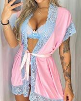 Robe Feminino em Microfibra com Detalhes em Renda - Tamanho Único Robe Feminino em Microfibra com Detalhes em Renda - Tamanho Único