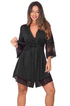 Robe Feminino Hobby Feminino Lingerie Noite Roupão Microfibra renda Elegante Luxo Gestante manga 3/4 Sensual noiva madrinha linha noite