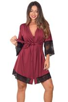 Robe Feminino Hobby Feminino Lingerie Noite Roupão Microfibra renda Elegante Luxo Gestante manga 3/4 Sensual noiva madrinha linha noite