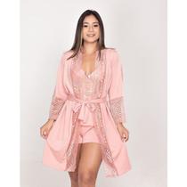 Robe Feminino Luxo Com Renda E Mangas Sino 7/8 em Renda Robe Feminino Luxo Com Renda E Mangas Sino 7/8 em Renda