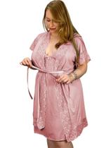 Robe Feminino Plus Size Roupão Hobby Renda Kimono Roupa de Dormir e Banho Tamanho Grande