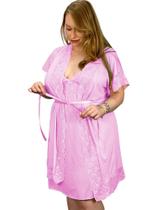 Robe Feminino Plus Size Roupão Hobby Renda Kimono Roupa de Dormir e Banho Tamanho Grande