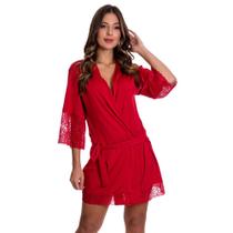 Robe Feminino Roupão Confortável em Microfibra e Renda Moda de Baixo - DR301