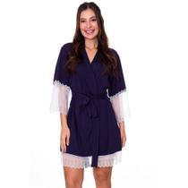 Robe Feminino Roupão Confortável em Microfibra e Renda Moda de Baixo - DR301