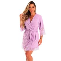 Robe Feminino Roupão Confortável em Microfibra e Renda Moda de Baixo - DR301