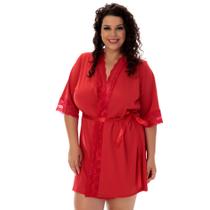 Robe Hobe Microfibra Renda Luxo Sexy Plus Size Vermelho