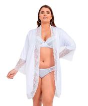 Robe IMI Lingerie Manga longa Microfibra Renda Luxo Plus Size Branco