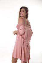 ROBE JADE em microfibra e renda ROSA