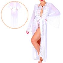 Robe Longo em Tule e Renda Lindo Sensualle Branco