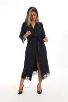 Robe Longo Feminino Luxo Manga 3/4 Microfibra com Renda Hobe comprido Robe Longo Feminino Luxo Manga 3/4 Microfibra com Renda Hobe comprido