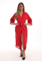 Robe Longo Feminino Luxo Manga 3/4 Microfibra com Renda Hobe comprido