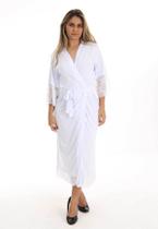 Robe Longo Feminino Luxo Manga 3/4 Microfibra com Renda Hobe comprido Robe Longo Feminino Luxo Manga 3/4 Microfibra com Renda Hobe comprido