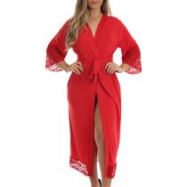 Robe Longo Microfibra Renda Luxo