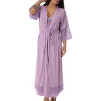 Robe Longo Microfibra Renda Luxo