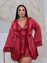 Robe Luxo em Cetim Detalhe em Renda Plus Size Robe Luxo em Cetim Detalhe em Renda Plus Size
