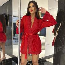 Robe Luxo Sexy Feminino Renda Luxo Penhoar Roupão Sobretudo Robe Luxo Sexy Feminino Renda Luxo Penhoar Roupão Sobretudo