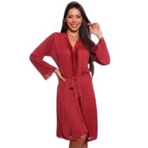 Robe manga com contorno do decote todo em renda Robe manga com contorno do decote todo em renda