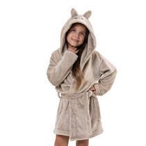 Robe Pelúcia Bordado Gatinho Infantil - Bege - M