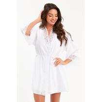 Robe Recco com Camisola de Charmeuse e Renda Branco