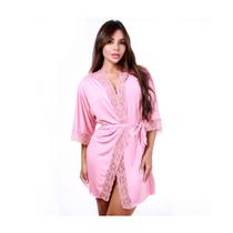 Robe robby roupão microfibra renda kimono feminino Rosa