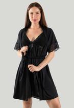 Robe Romantic Com Renda Diluxo Preto Robe Romantic Com Renda Diluxo Preto