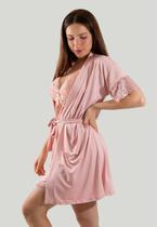 Robe Romantic Renda Feminino Luxo Manga Curta Sexy
