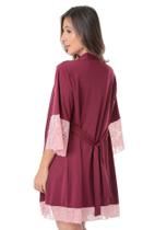 Robe Rosa de Renda em Microfibra Kimono Roupão Linha Noite