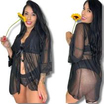 Robe Tule Transparente Roupão Sensual Renda Feminino Luxo Robe Tule Transparente Roupão Sensual Renda Feminino Luxo