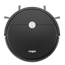 Robô Aspirador Ropo Way Preto Varre Aspira Passa Pano Seco Filtragem Dupla Controle Remoto Recarga Automática Sensores Antiqueda e Anti-Impacto