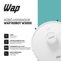 Robô Aspirador WAP ROBOT W3000 Automático 3 em 1 Varre Aspira Passa Pano Bivolt limpeza diária com autonomia total Robô Aspirador WAP ROBOT W3000 Automático 3 em 1 Varre Aspira Passa Pano Bivolt limpeza diária com autonomia total