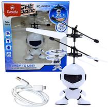 Robo Branco Brinquedo Voador Sensor De Mão Com Luz - Castela