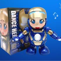 Robô Dançarina Mulher De Ferro Eletrônico Com Luz Musica Iron Woman Com Música Herói Dance Hero Azul
