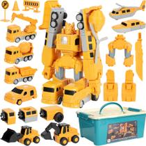 Robô de carro de engenharia de transformação magnética de brinquedo com caixa de armazenamento Robô de carro de engenharia de transformação magnética de brinquedo com caixa de armazenamento