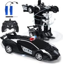 Robô de carro de polícia RC para crianças, brinquedo de carro de robô de transformação de controle remoto, carro robô de deformação de uma chave, demonstração automática de um botão e velocidade de rotação 360 à deriva e presentes recarreg Robô de carro de polícia RC para crianças, brinquedo de carro de robô de transformação de controle remoto, carro robô de deformação de uma chave, demonstração automática de um botão e velocidade de rotação 360 à deriva e presentes recarreg