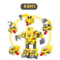 Robô Transformer Caminhões Carro P/ Montar 5 X 1 Amarelo Presente de Natal que Crianças Gostam Lindo