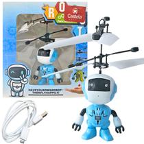 Robozinho Azul Brinquedo Voador Sensor De Mão Luz Robô Voa Castela