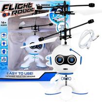 Robozinho Branco Brinquedo Voador Sensor De Mão Luz Robô Voa Castela