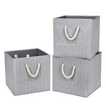 Robuy 3 Pack Dobrável Cube Storage Bins with Cotton Rope Handle , Collapsible Basket Cubes Container Boxes Organizer - Gray 13x13x13 polegada