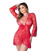 ROBY Camisola sensual curto em rendão manga longa