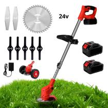 Roçadeira 24v Cortador De Grama Elétrico Recarregável Com Rodas 2 Baterias