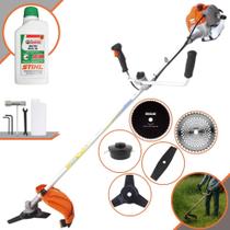 Roçadeira 43cc Vulcan VR430P À Gasolina 1,7HP de Alta Performance Com Guidão Anti-Vibração 5 Opções de Cortes, Carretel + Faca 2 Pontas + Faca 3 Pontas + Faca 40 Dentes + Faca 80 Dentes + ÓLEO STIHL