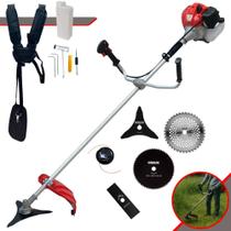 Roçadeira À Gasolina Anmax CG520P 2T 52cc 2,2HP Alta Rotação e Potência Cortador de Grama Com Carretel e Lâmina Facão + Kit Extra Lâmina 3 Pontas, Disco Circular 40 Dentes e Disco Circular 80 Dentes