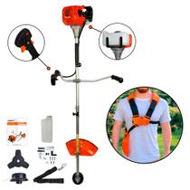 Roçadeira a Gasolina com Tubo Bipartido Profissional 52cc 2,5HP Lâmina 3 Pontas Carretel Nylon Cinto Duplo Almofadado Carbon Fak Roçadeira a Gasolina com Tubo Bipartido Profissional 52cc 2,5HP Lâmina 3 Pontas Carretel Nylon Cinto Duplo Almofadado Carbon Fak