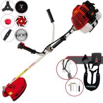 Roçadeira À Gasolina Kawashima KW43-L 2T 43cc 1,7HP Para Todos os Tipos de Trabalhos Com Carretel de Nylon + Faca 2 Pontas + Faca 3 Pontas + Faca 6 Pontas + Disco 40 Dentes Vídea + Disco 80 Dentes