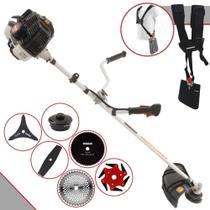 Roçadeira À Gasolina Kawashima KW43LE 2T 43cc 1,7HP 10.000rpm Completa Com 6 Opções de Cortes Com Cabeçote de Nylon + Faca 2 Pontas + Faca 3 Pontas + Faca 6 Pontas + Disco 40 Dentes + Disco 80 Dentes
